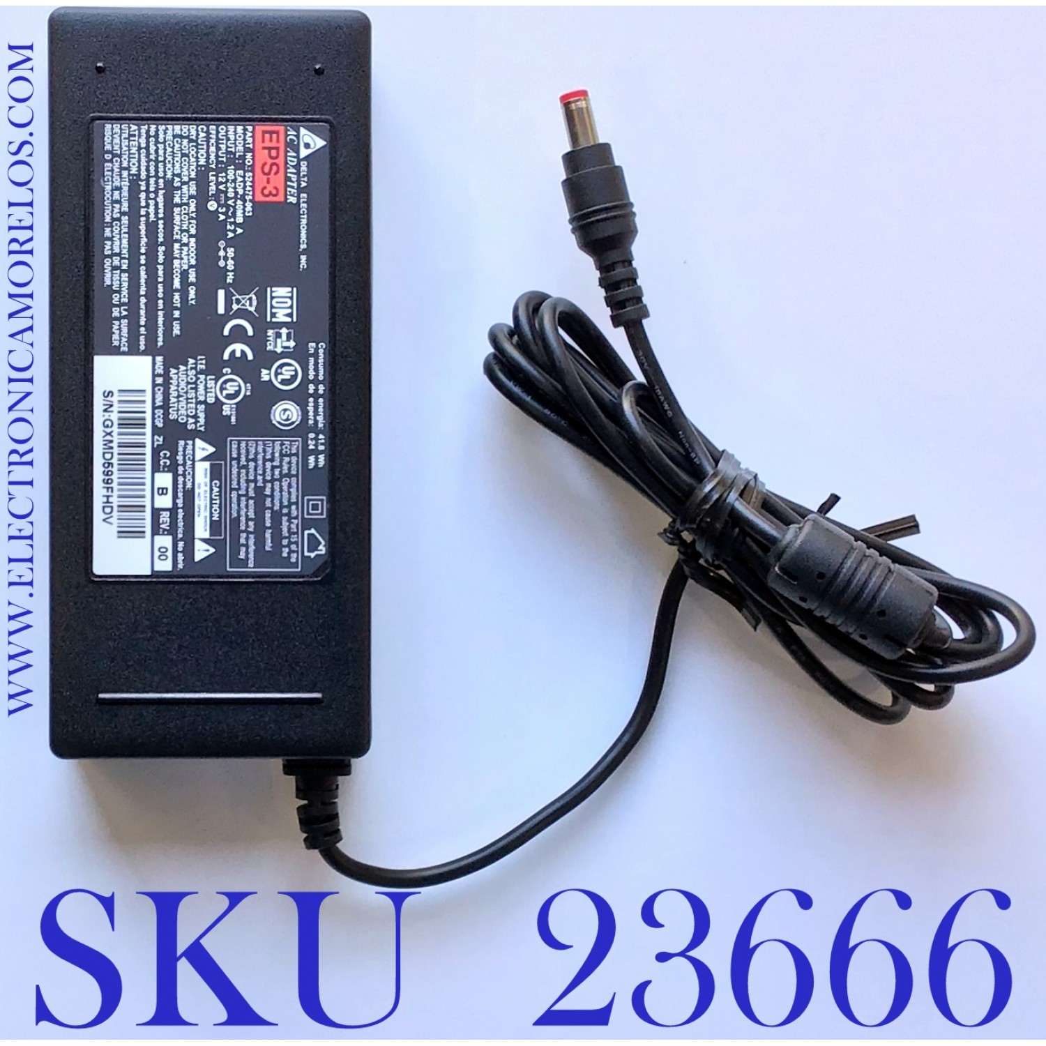 ADAPTADOR DELTA VCA EPS-3 / NUMERO DE PARTE 524475-063 / MODELO EADP-40MB A / ENTRADA VCA 100-120V～ 50-60Hz / SALIDA VCD 12V-3A	